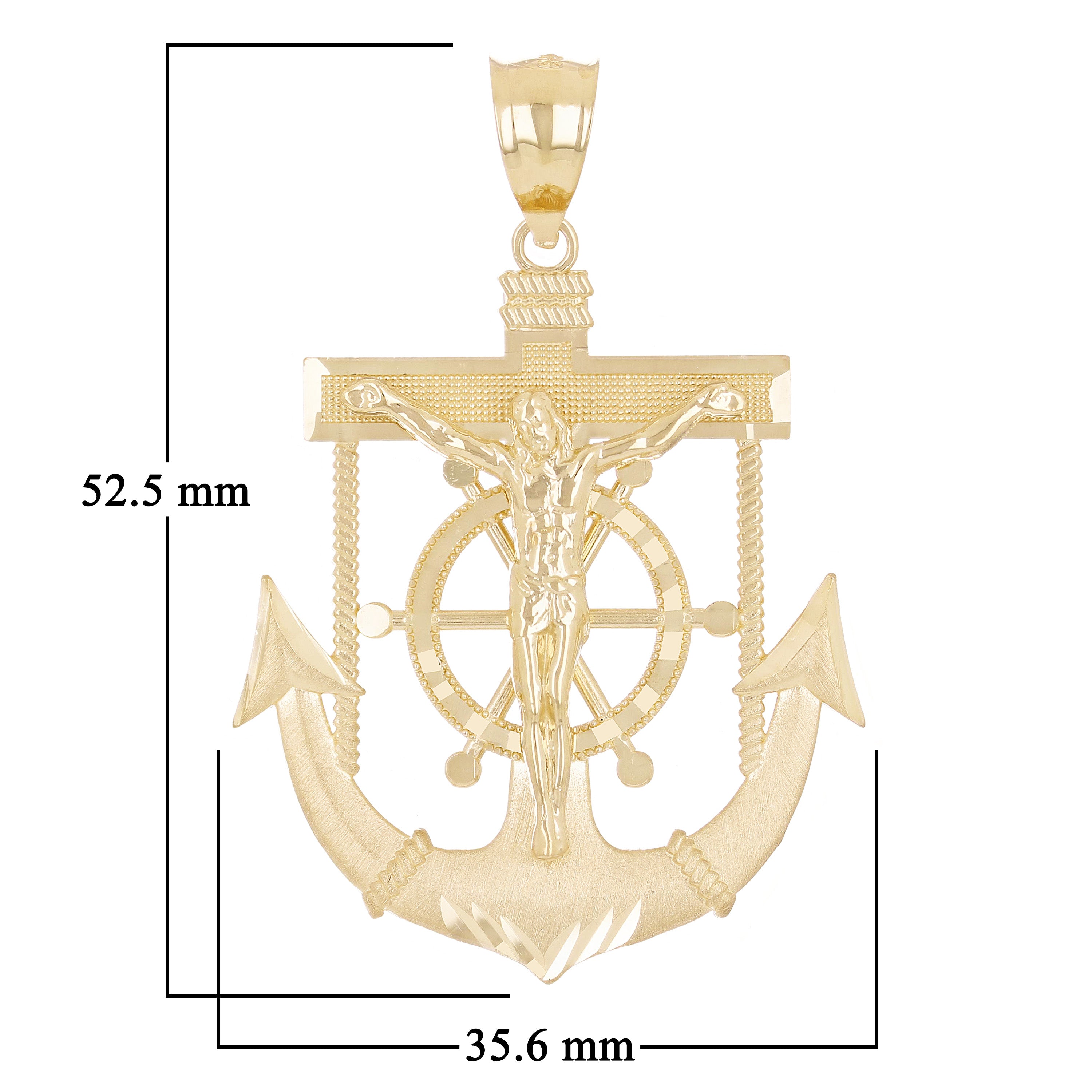 14k Yellow Gold Jesus Christ  Cross Anchor Ship Mariners Pendant 2.1" 6.3 grams