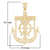 14k Yellow Gold Jesus Christ  Cross Anchor Ship Mariners Pendant 2.1" 6.3 grams