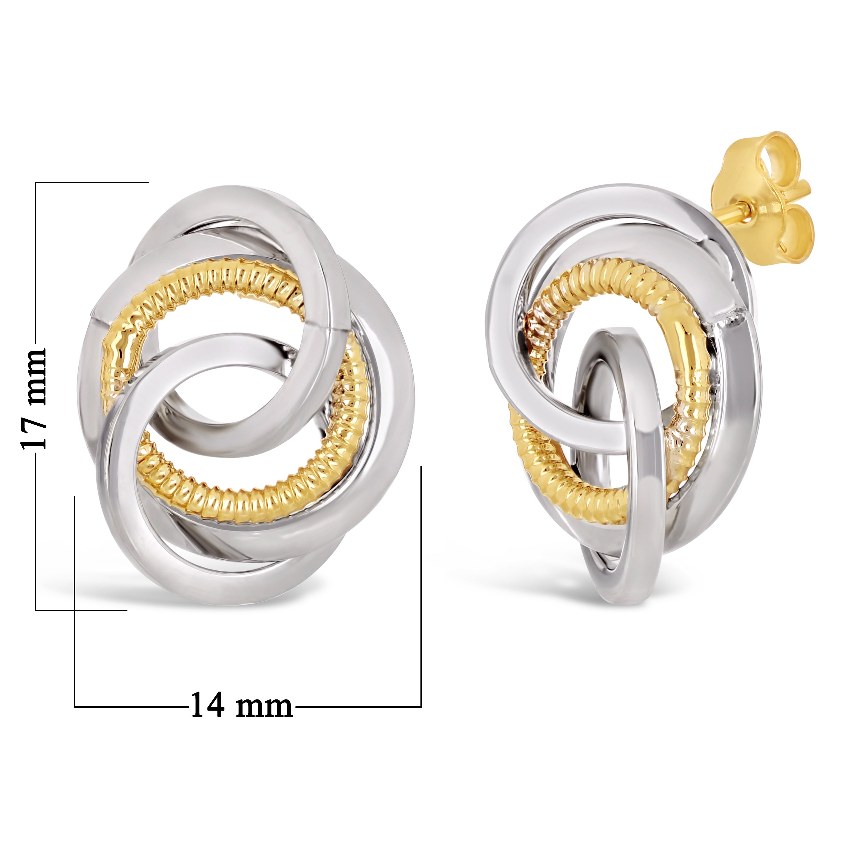 Italian 14k Yellow & White Gold Rope Multiple Eternity Love Knot Stud Earrings - Multiple Eternity Love Knot