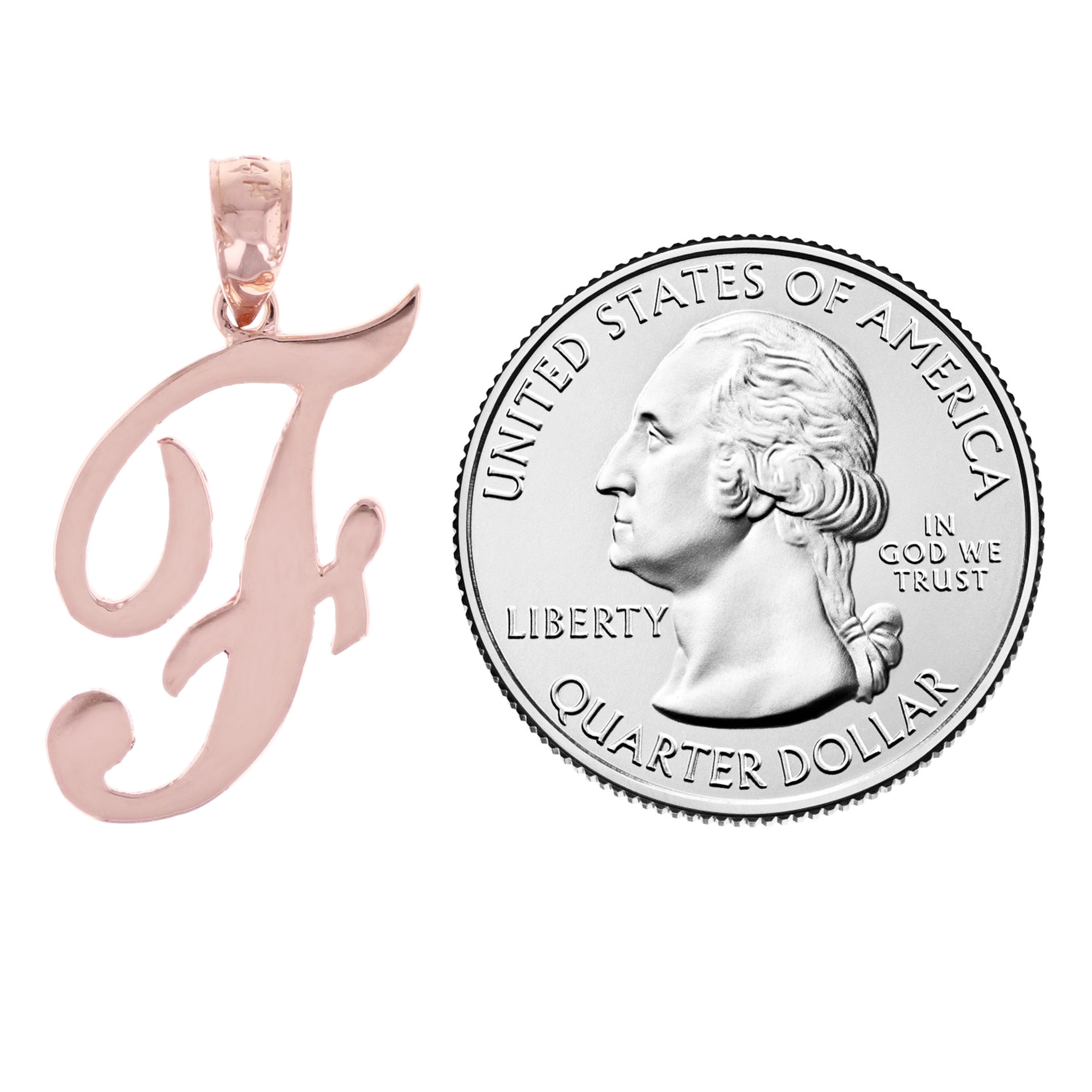 14k Rose Gold Initial Letter F Alphabet Charm Pendant - Letter F,Rose