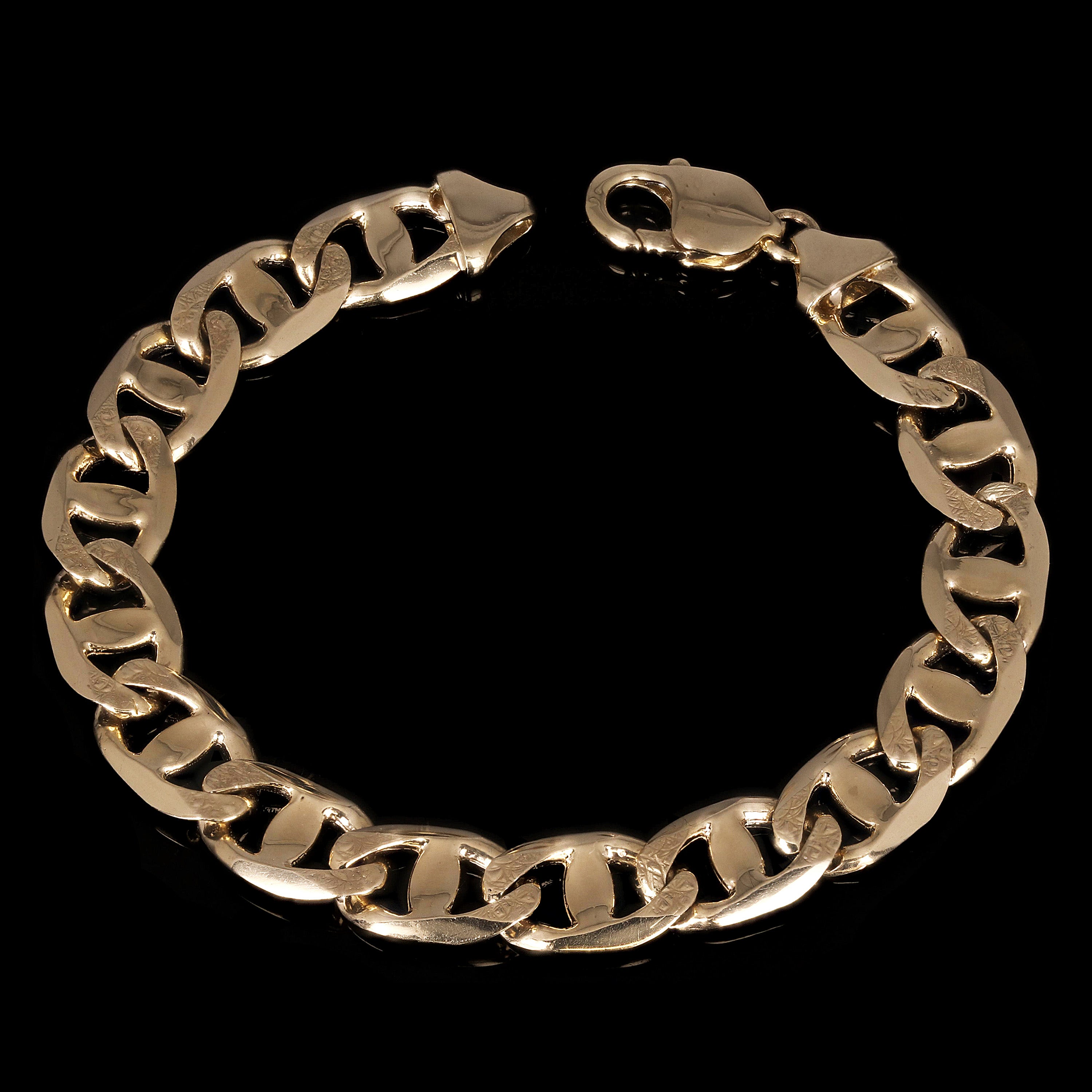 14k Yellow Gold Concave Mariner Gucci Chain Bracelet 7" 11mm 27.4 grams - 7"