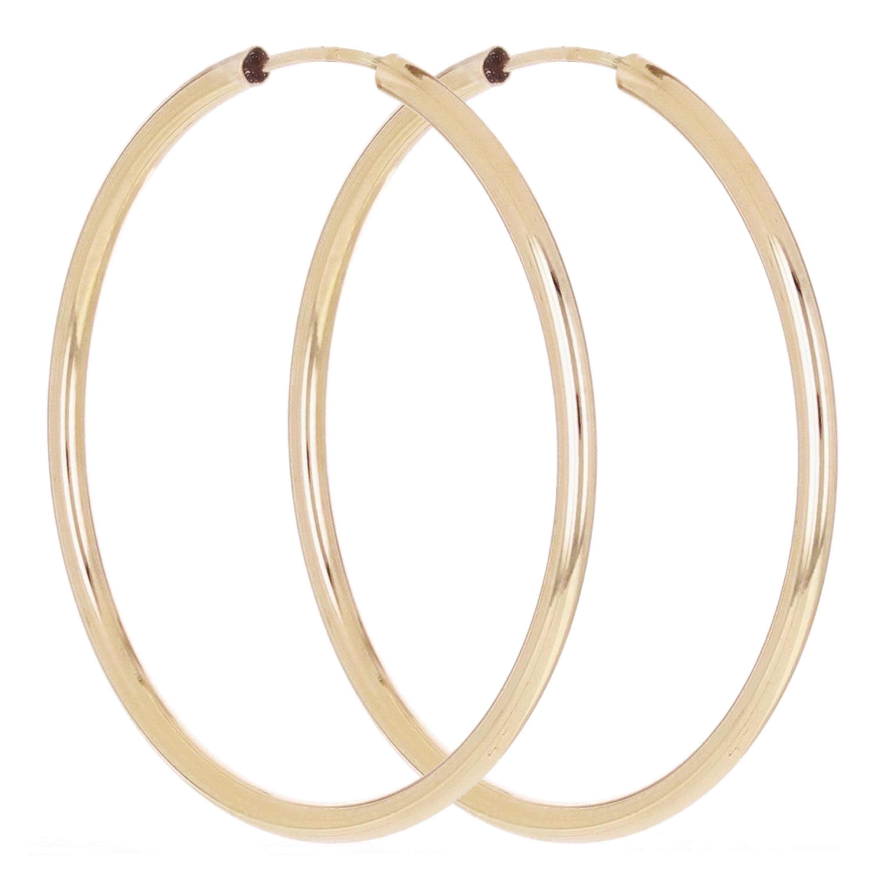 Italian 14k Yellow Gold High Polish Round Endless Hoop Earrings 1.2" 1 gram