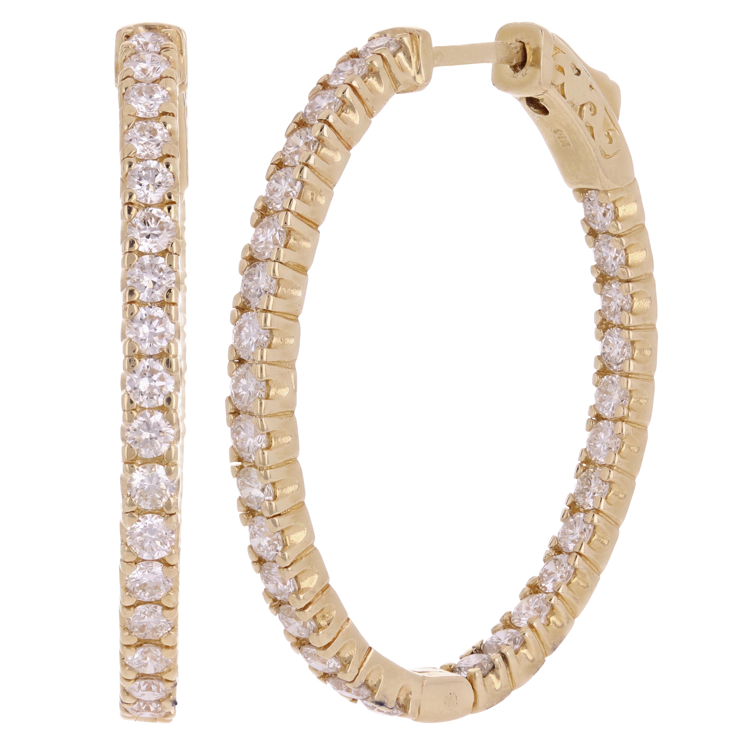 14k Yellow Gold 2.75ctw Diamond Inside Out Oval Oblong Hoop Earrings