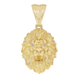 14k Yellow Gold Solid 3D Lion Head Charm Pendant with Diamond Eyes 2.2" 25 grams - Large 25 grams