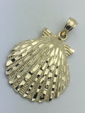 14k Yellow Gold Solid Diamond Cut Ocean Scallop Sea Shell Charm Pendant 3.7grams