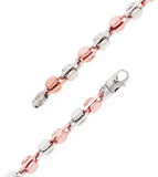 14k White & Rose Gold Handmade Fashion Link Bracelet 8.5" 6mm 33 grams - White and Rose,7"