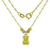 14k Tri Color Gold Ball Beads Teddy Bear Charm Singapore Chain Necklace 17" - Teddy Bear High Polish