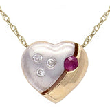 10k Two Tone Gold 18" Necklace with Heart Ruby & Diamonds Charm Round Pendant