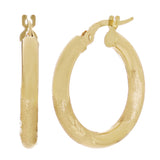 Italain 14k Yellow Gold Polished & Sand Finish Round Hoop Earrings 22mmx3mm 1.7g