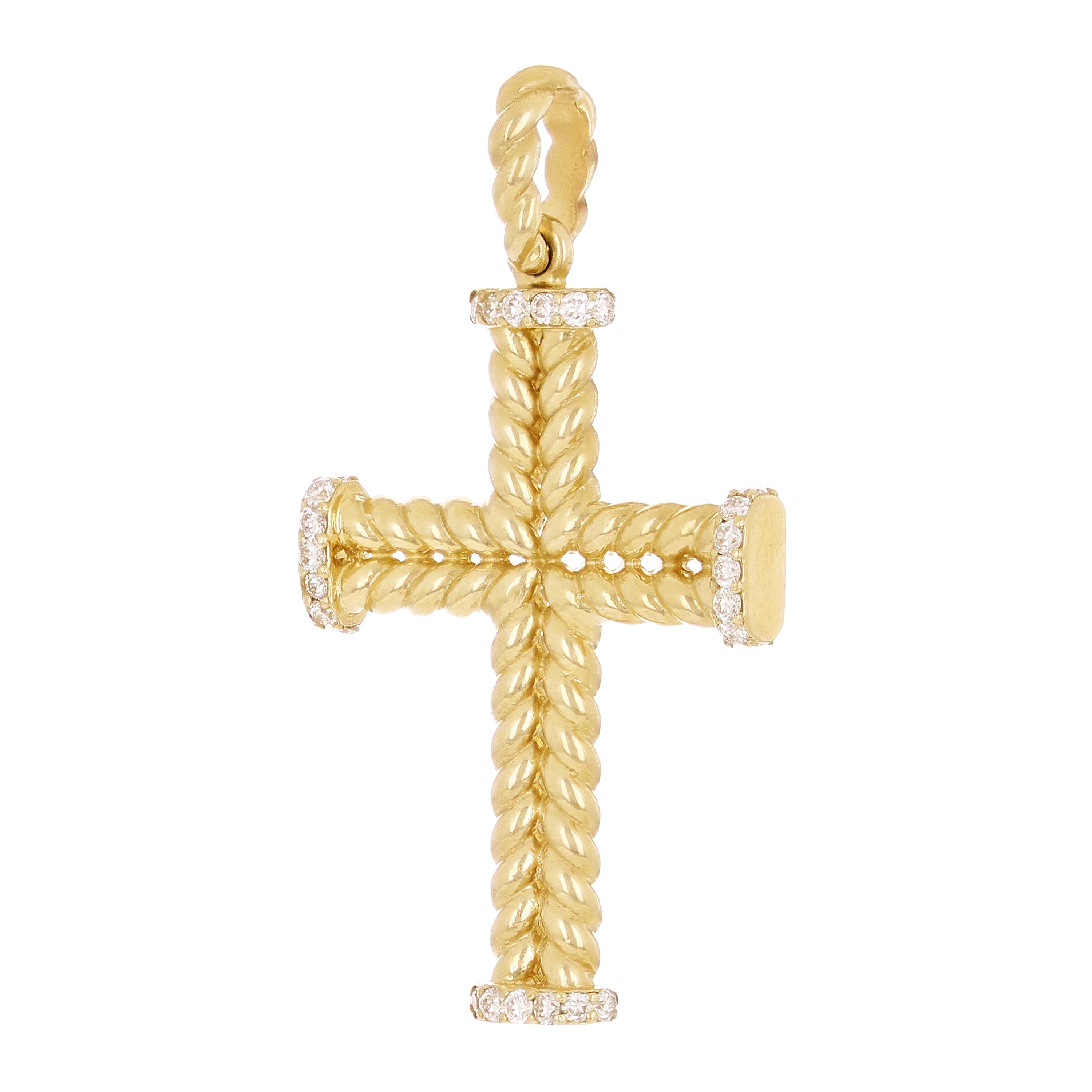 14k Yellow Gold 0.32ctw Diamond Wheat Cross Pendant 1.6" 6.6 grams