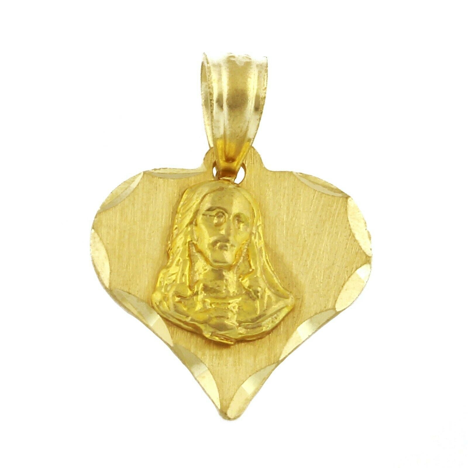 14k Yellow Gold Jesus Christ Face Heart Religious Charm Pendant 1.2 grams