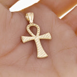 14k Yellow Gold Diamond-Cut Egyptian Ankh Cross Pendant 1.6" 2.7 grams
