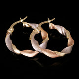 Italian 14k Tri-Color Gold Hollow Satin Twisted Hoop Earrings 22.8mm x 3mm 1.8g