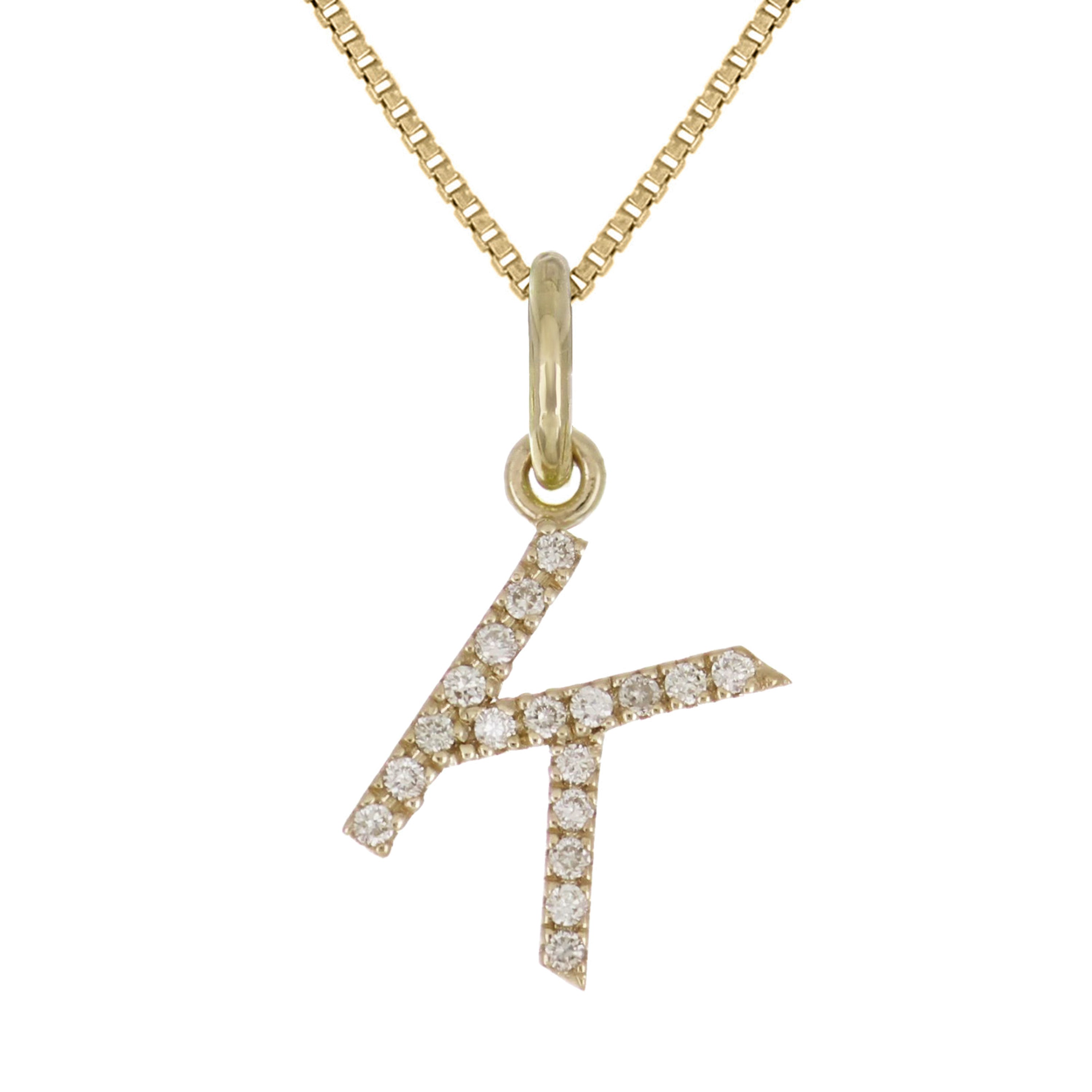14k Yellow Gold Diamond Initial Letter K Charm Pendant Necklace 18" - Letter K,Yellow
