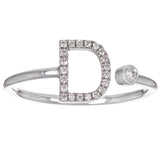 14k White Gold Diamond Initial Letter D Ring Size 6 - Letter D,White