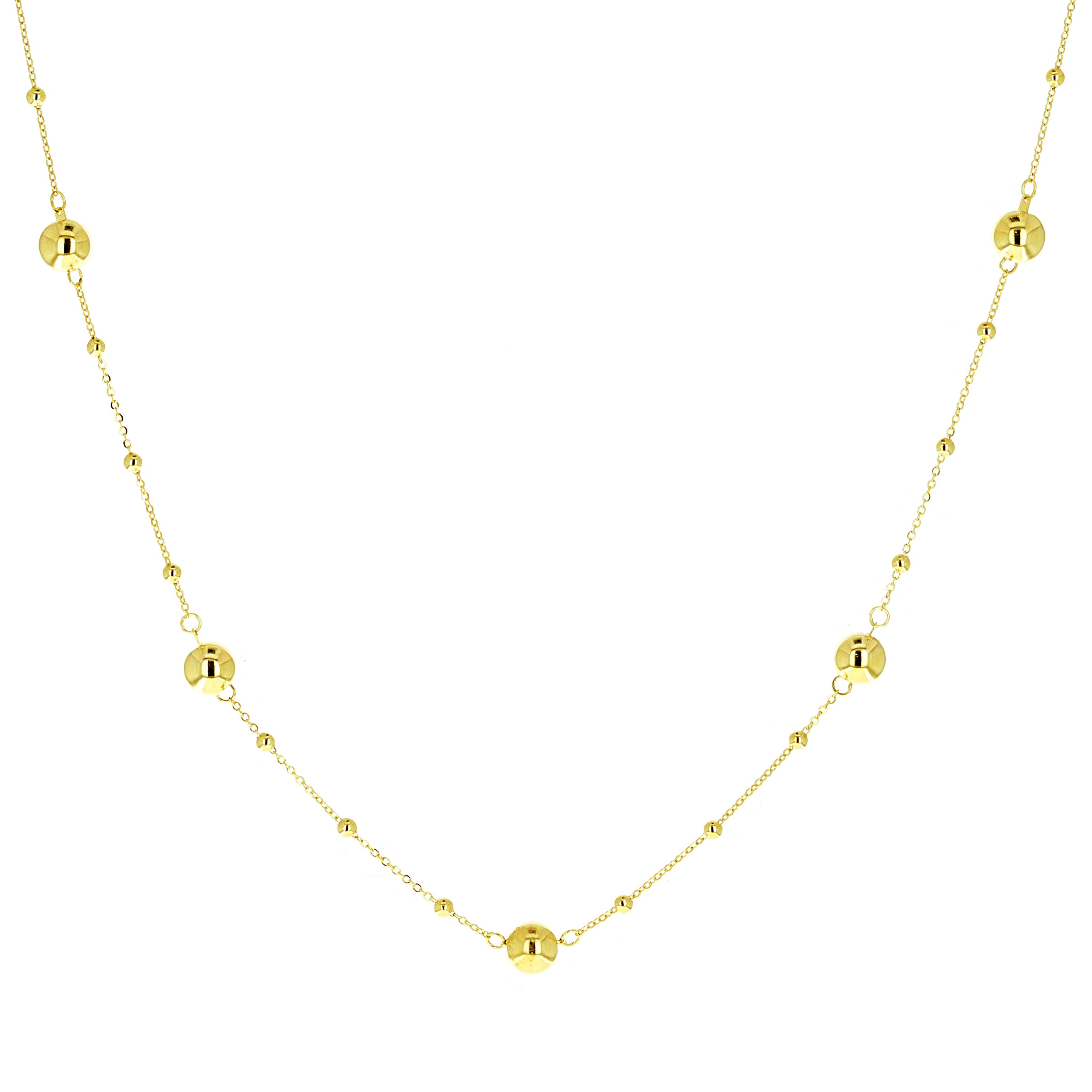 Italian 14k Yellow Gold Ball Beads Station Necklace 18" 4.9mm 2.2 grams