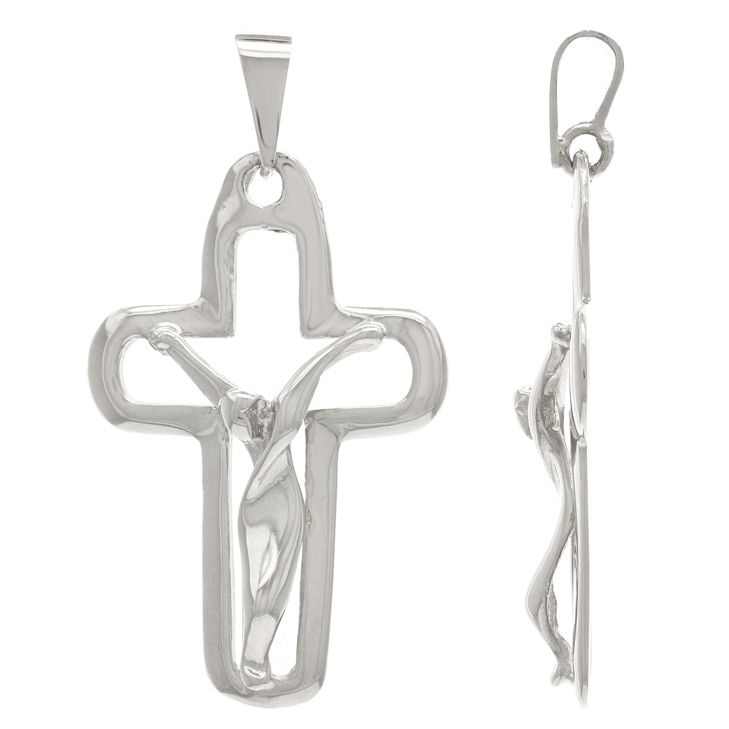 14k White Gold Solid Cross Jesus Crucifix Religious Charm Pendant 5.9 grams - White