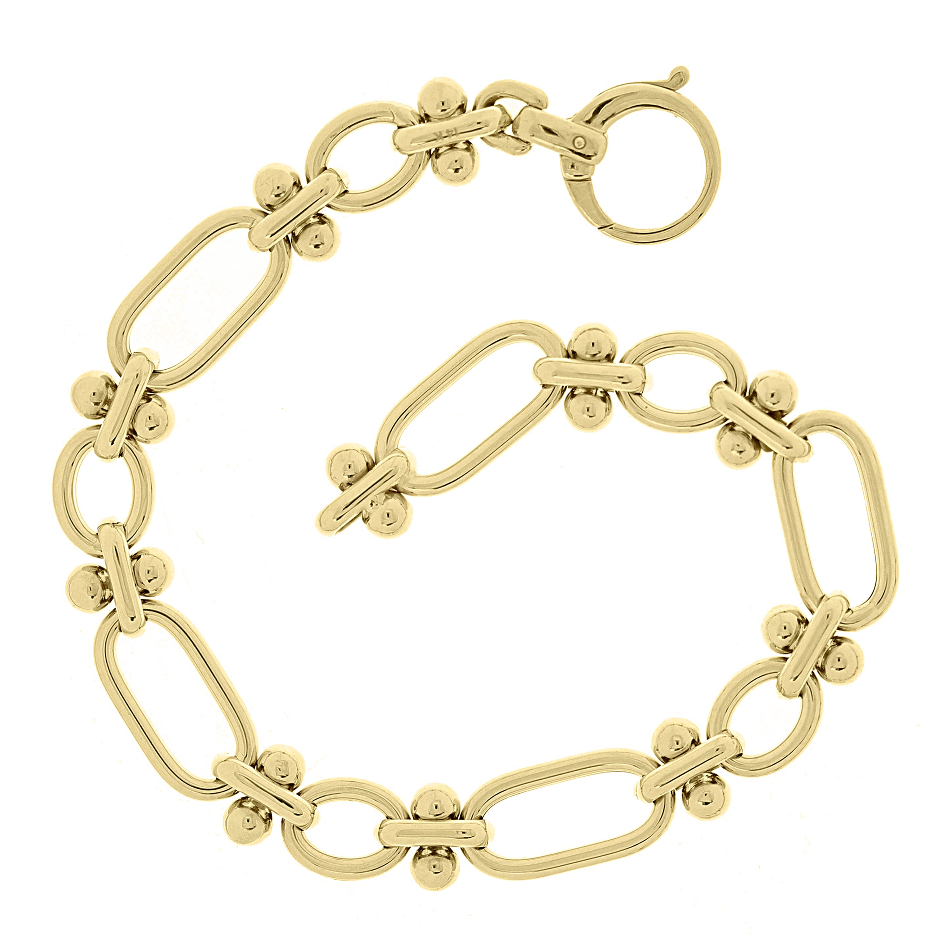 Italian 14k Yellow Gold Ball Bead Oval Paper Clip Chain Bracelet 8.25" 9.8 grams