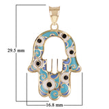 Italian 14k Yellow Gold Blue Enamel Hamsa Hand Charm Pendant 29.5mmx16.8mm 0.5g - Medium