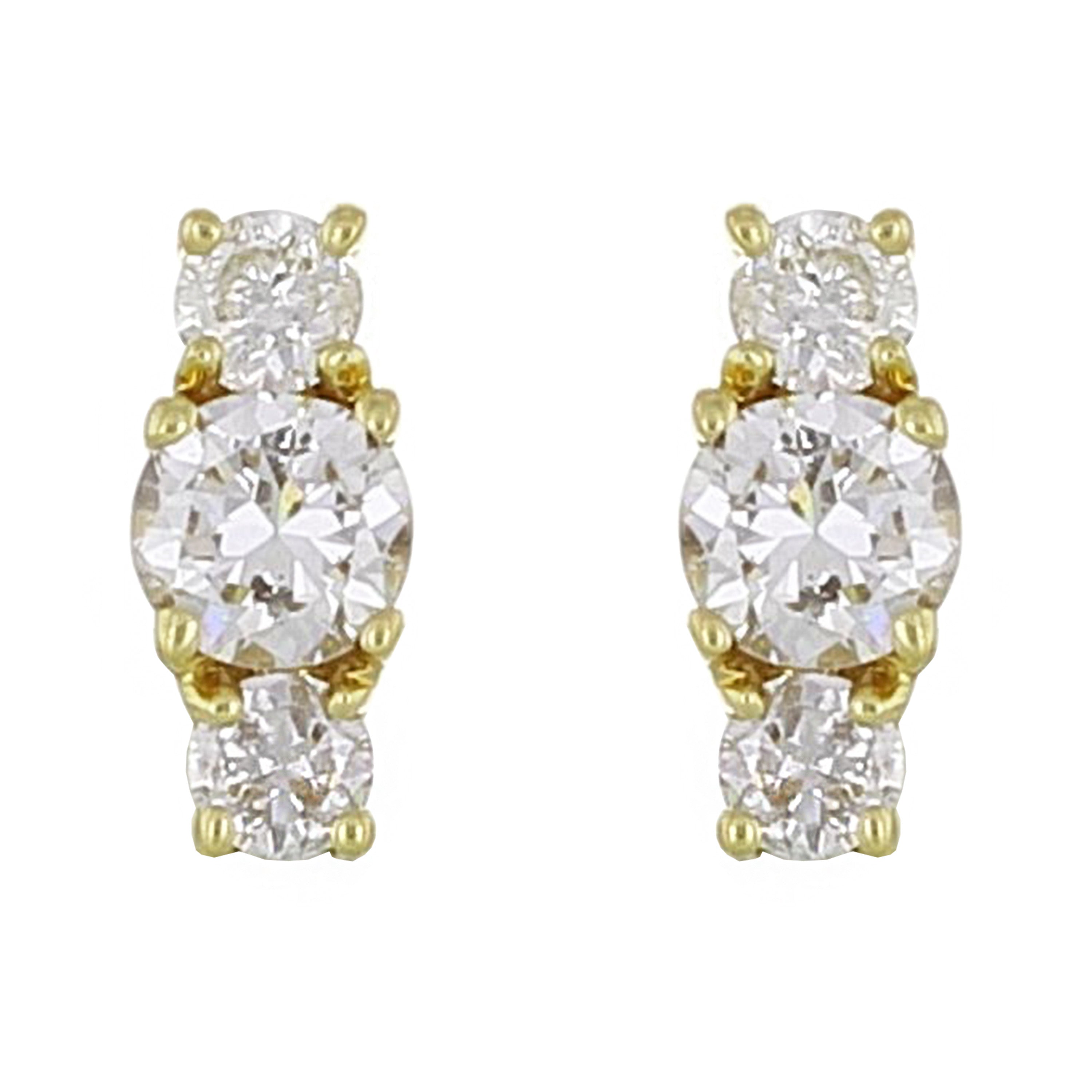 14k Yellow Gold 0.30ctw Diamond Petite 3-Stone Stud Earrings