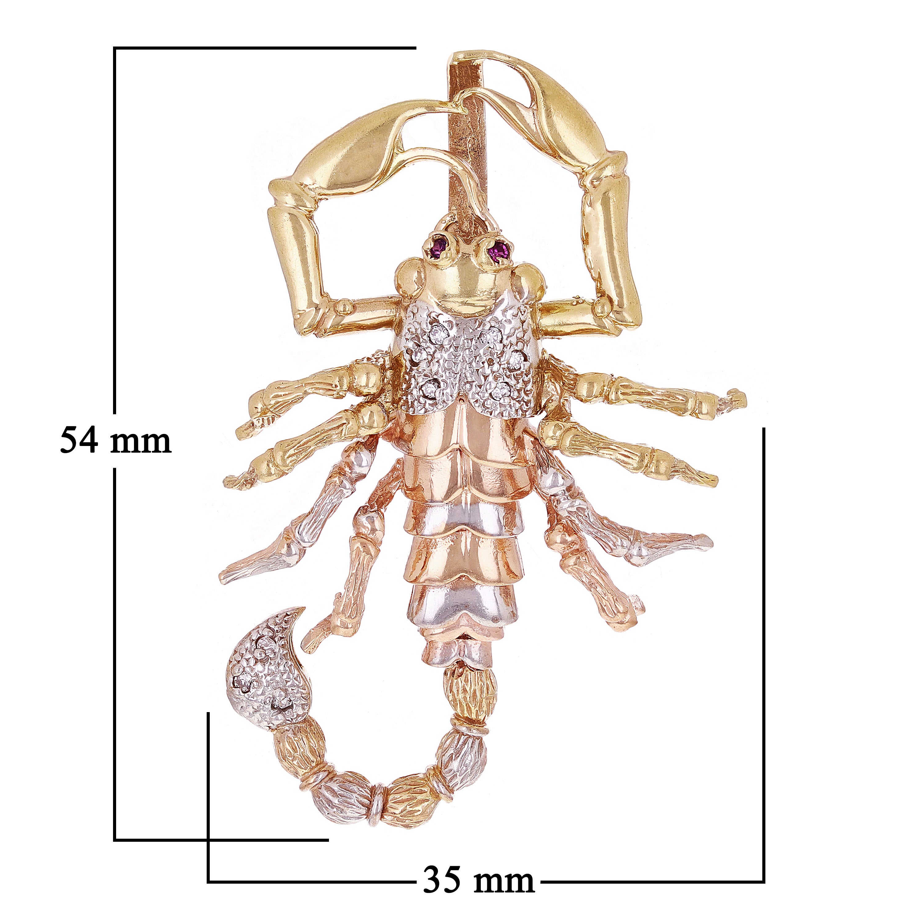 14k Tri Color Gold Scorpion Pendant with Cubic Zirconia 13 grams