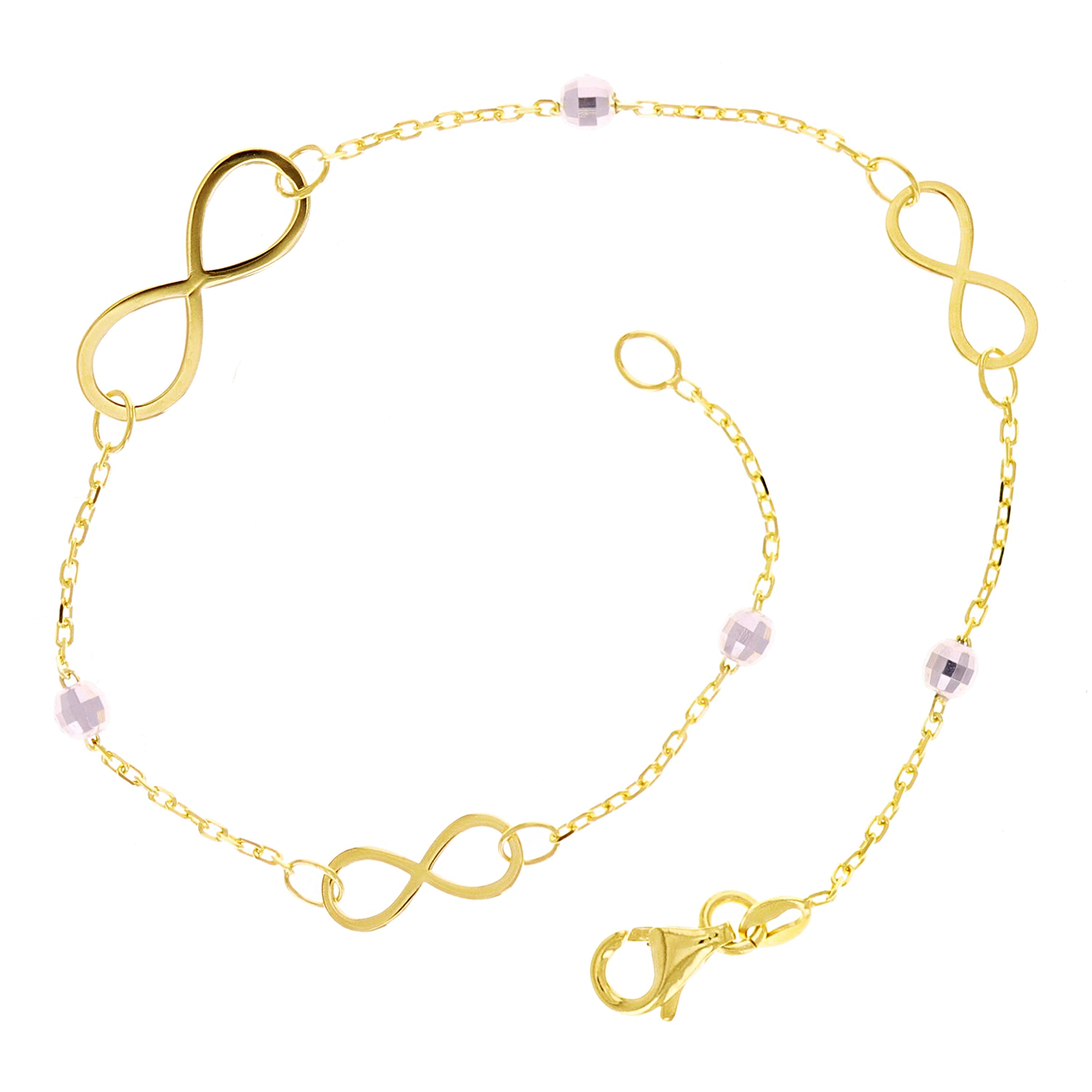 Italian 14k Yellow & White Gold Ball Bead Infinity Link Bracelet 7" 6mm 1.3 grams