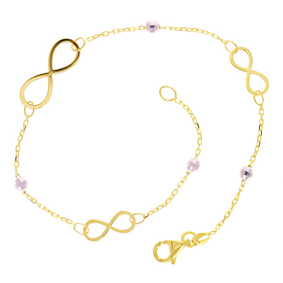 Italian 14k Yellow & White Gold Ball Bead Infinity Link Bracelet 7