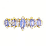 14k Yellow Gold Graduate Marquise Tanzanite & Diamond Accent Band Ring Size 5.75