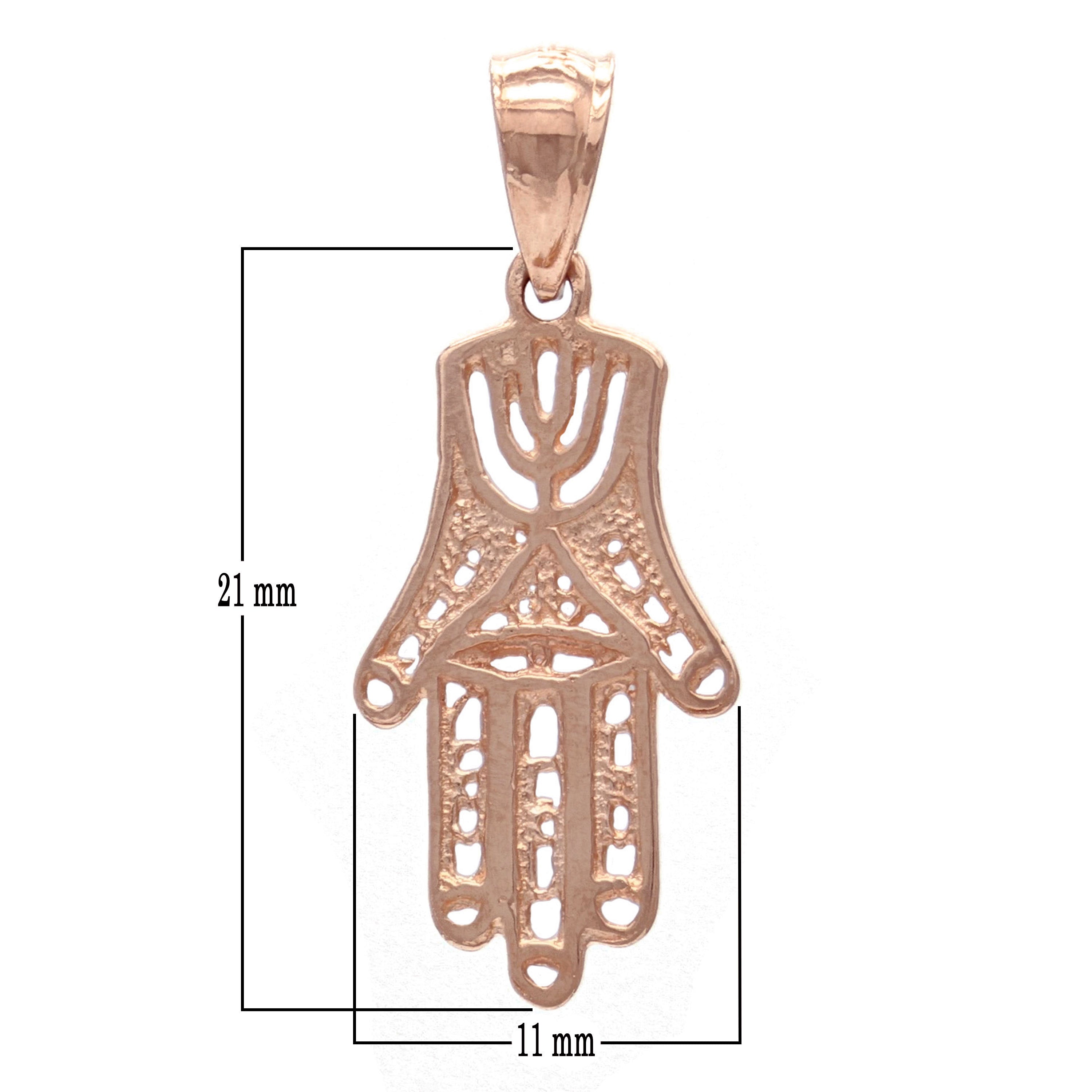 14k Rose Gold Solid Hand Of Fatima Hamsa Charm Pendant 1 gram - Rose