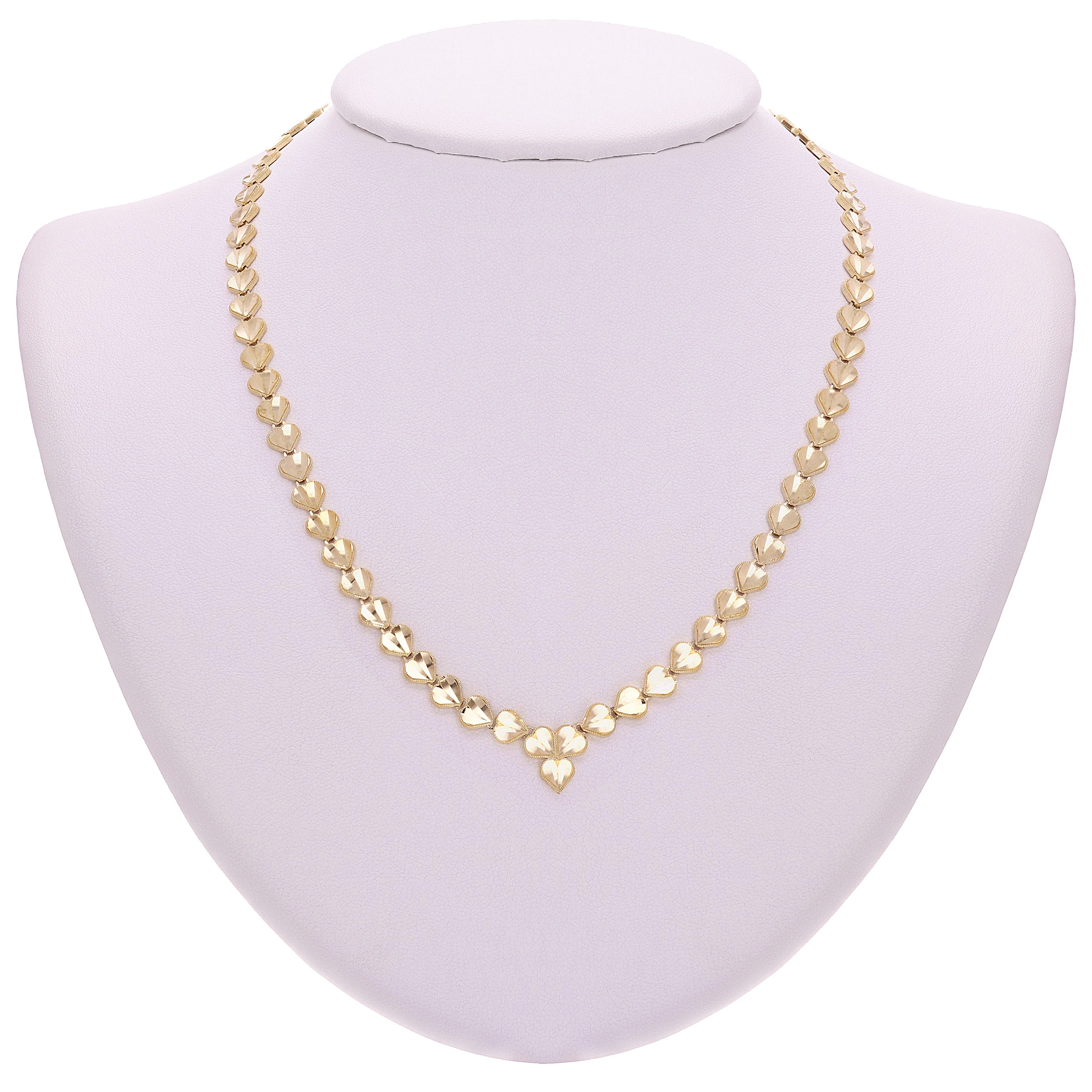 14k Yellow Gold V Shape Diamond Cut Heart Link Necklace 17.5" 6mm 17 grams - 17.5"