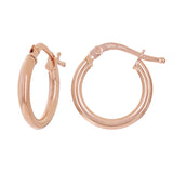Italian 14k Rose Gold High Polished Plain Hollow Hoop Earrings 15.4 x 2mm 1 gram - Rose,Size 0.5" 1 grams