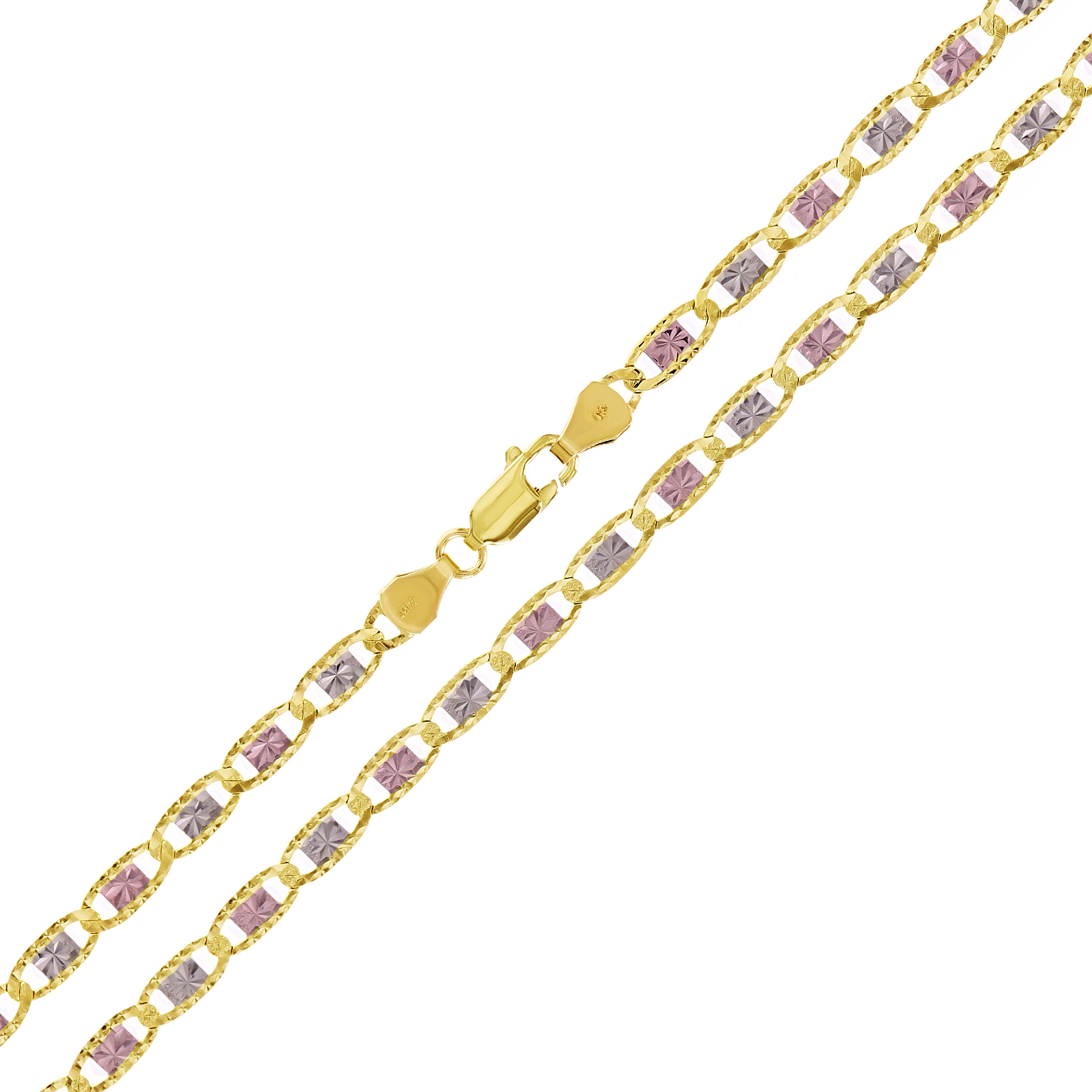 Italian 14k Tri-Color Gold Diamond Cut Valentino Chain Necklace 18" 4mm 9 grams - 18" 9 grams