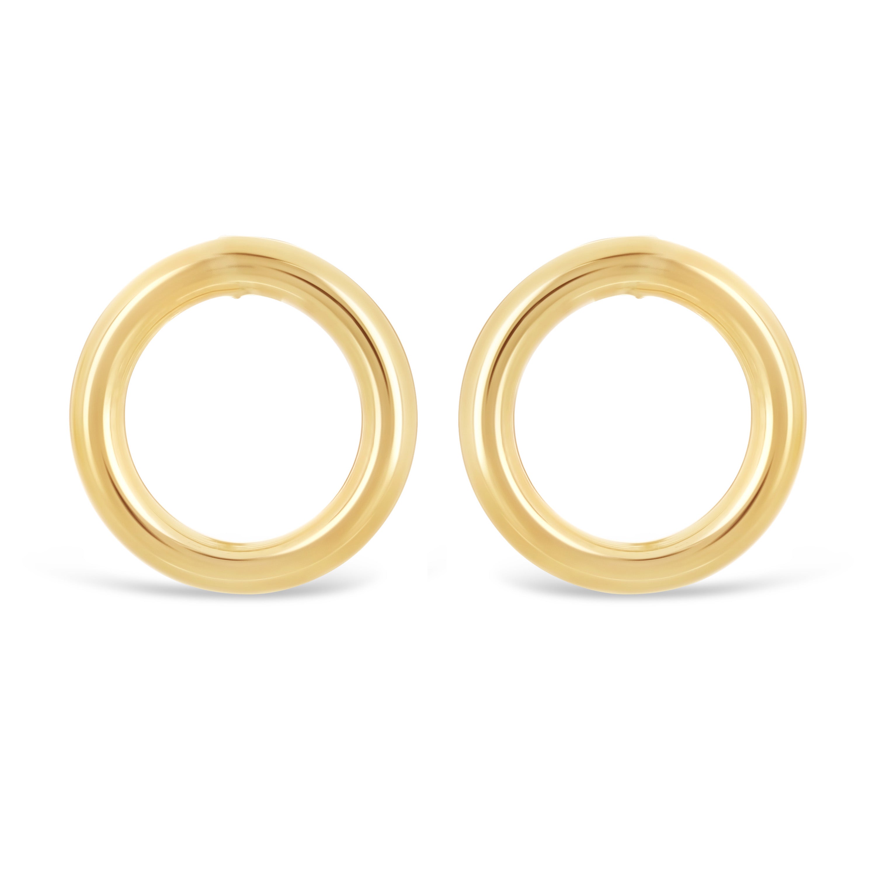 Italian 14k Yellow Gold Shiny Eternity Circle Stud Hoop Earrings 12mm 0.9 grams