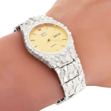 925 Sterling Silver Nugget Wrist Watch Geneve Diamond Watch 7.5-8" Straight Band