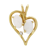 14k Yellow Gold Double White Opal & Diamond Accent Heart Pendant