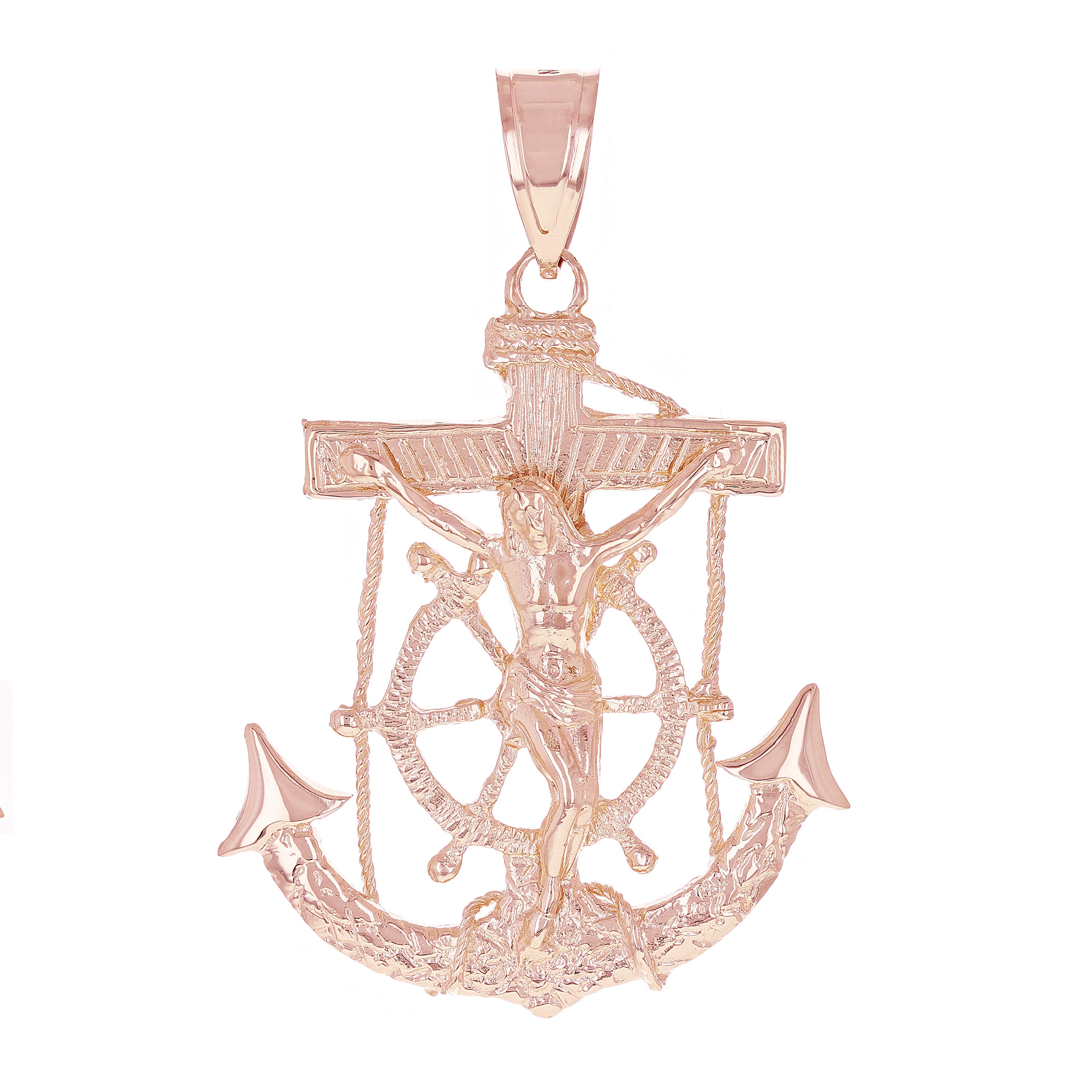 14k Rose Gold Jesus Christ Crucifix Mariner Anchor Pendant 2.5" 16 grams - Rose