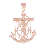 14k Rose Gold Jesus Christ Crucifix Mariner Anchor Pendant 2.5" 16 grams - Rose