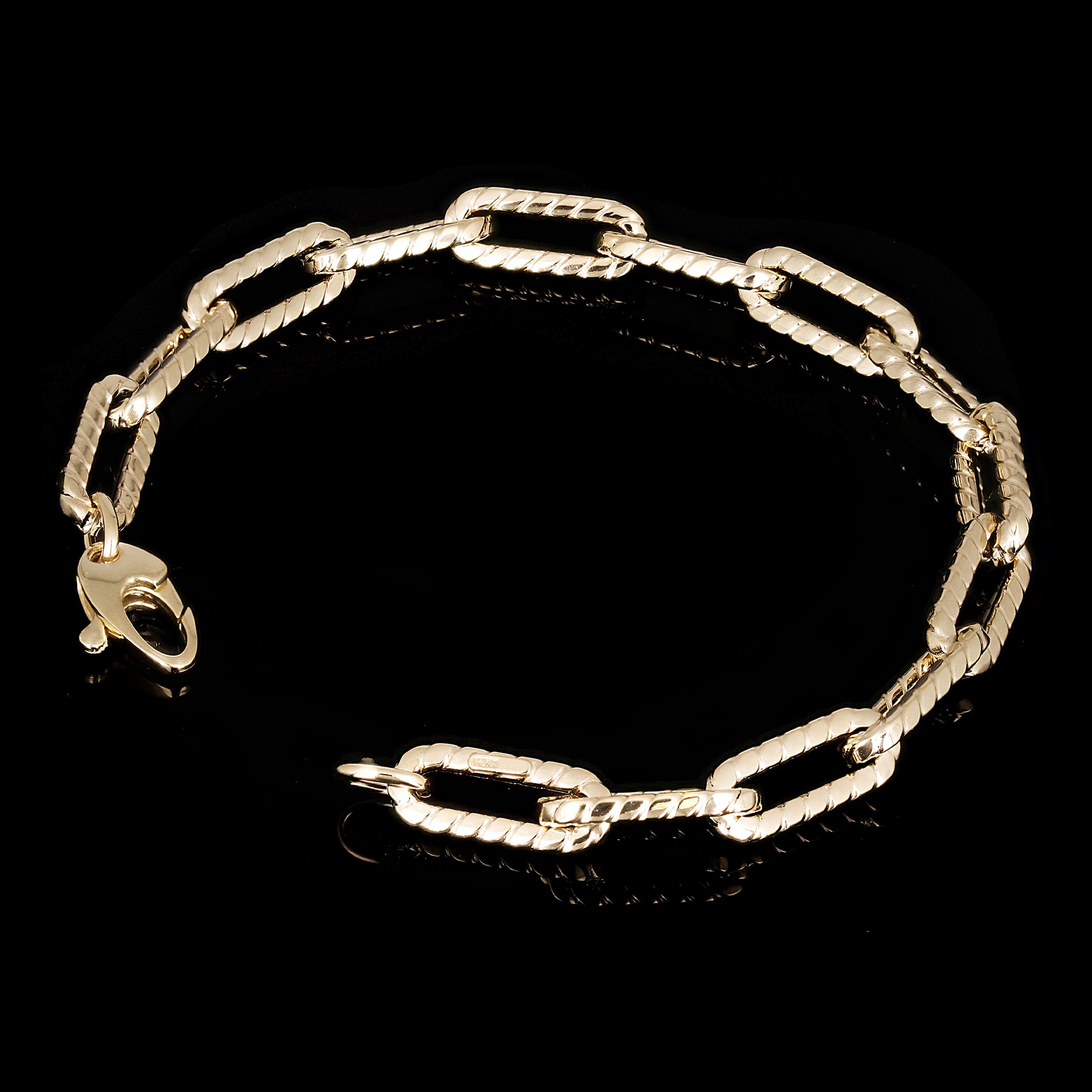 Italian 14k Yellow Gold Hollow Rope Paper Clip Link Bracelet 7.5" 6.3mm 5 grams