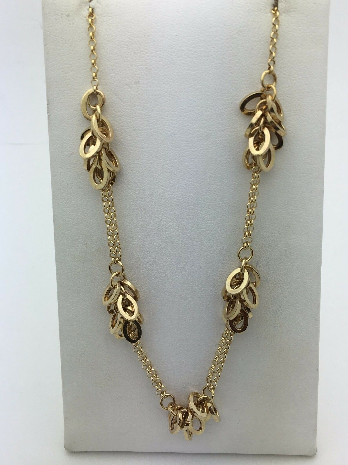 Italian 14k Yellow Gold Rolo Chain with Oval Charms Necklace 16" 9.3 g