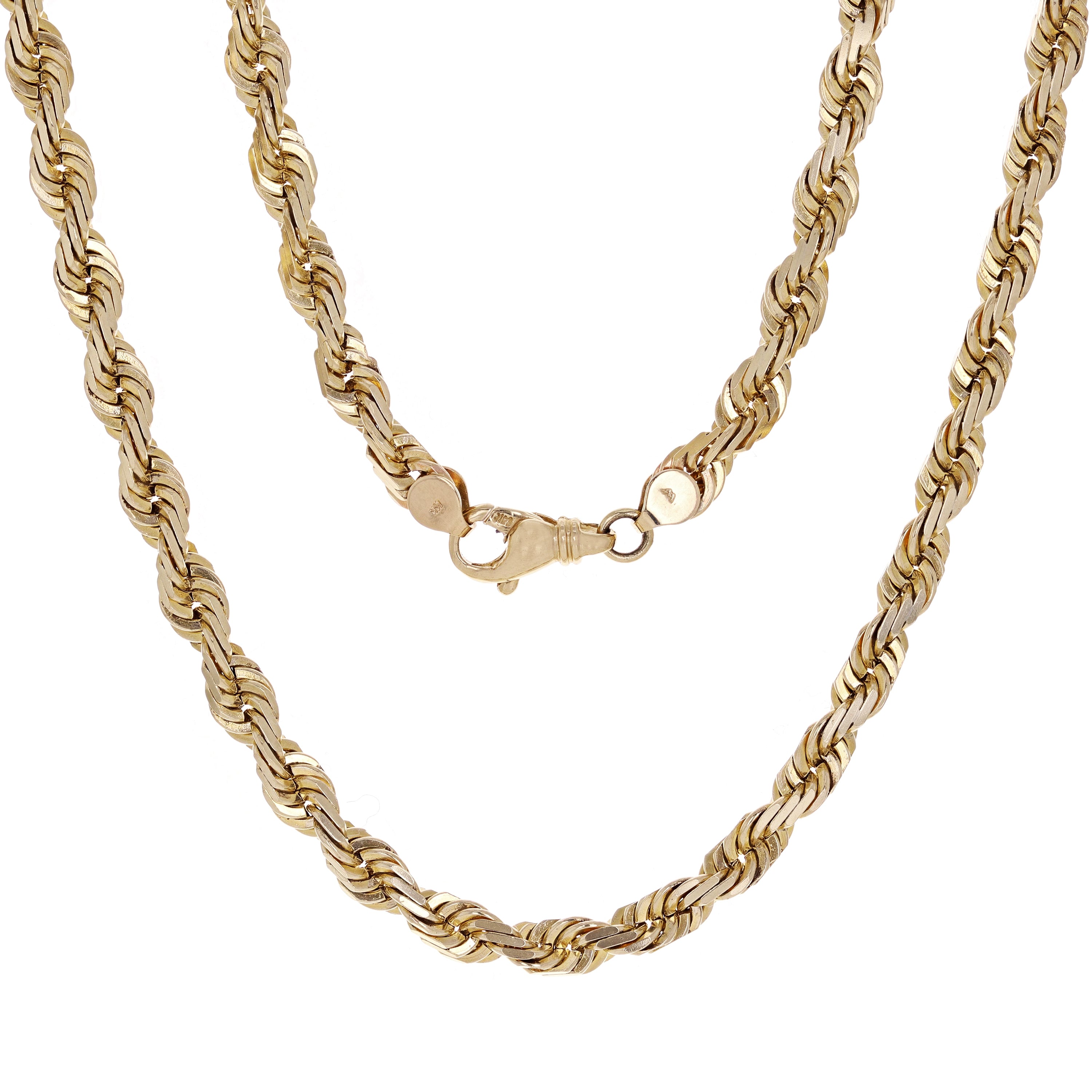 Men's 14k Yellow Gold Solid Diamond Cut Rope Chain Necklace 22" 7mm 89.1 grams - Yellow,22"