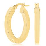Italian 14k Yellow Gold Polished Hollow Square Tube Oval Hoop Earrings