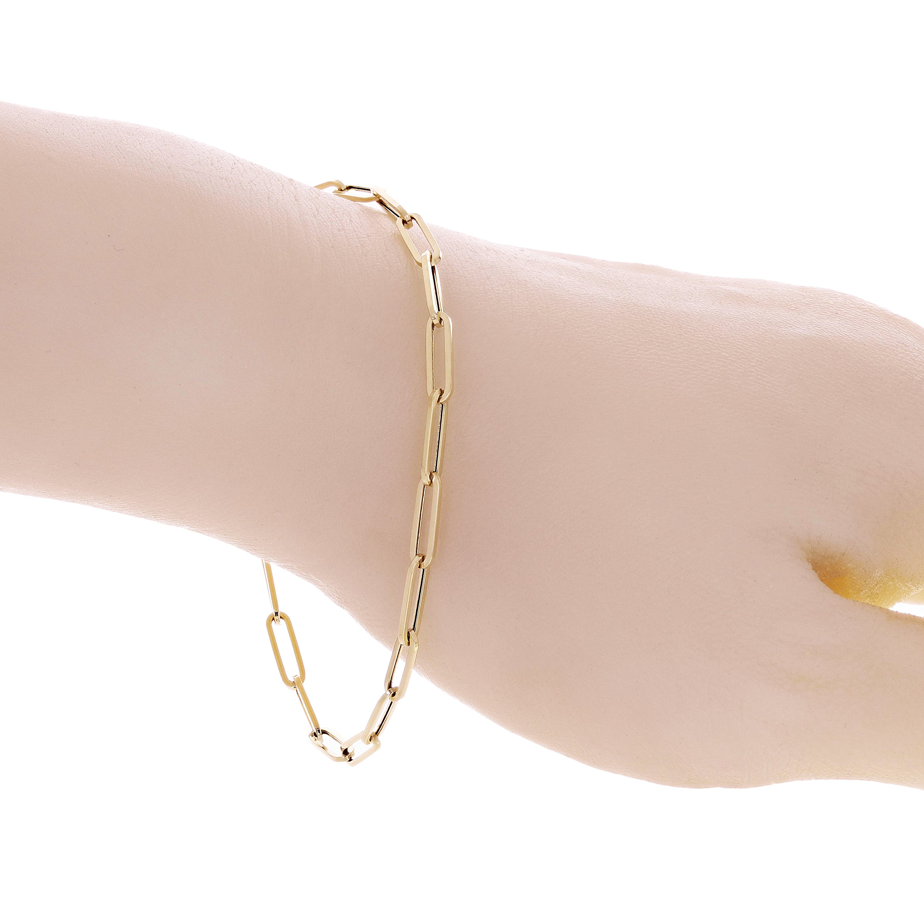Italian 14k Yellow Gold Hollow Paper Clip Links Bracelet 8.25" 3mm 1.6 grams - Yellow,8.25"