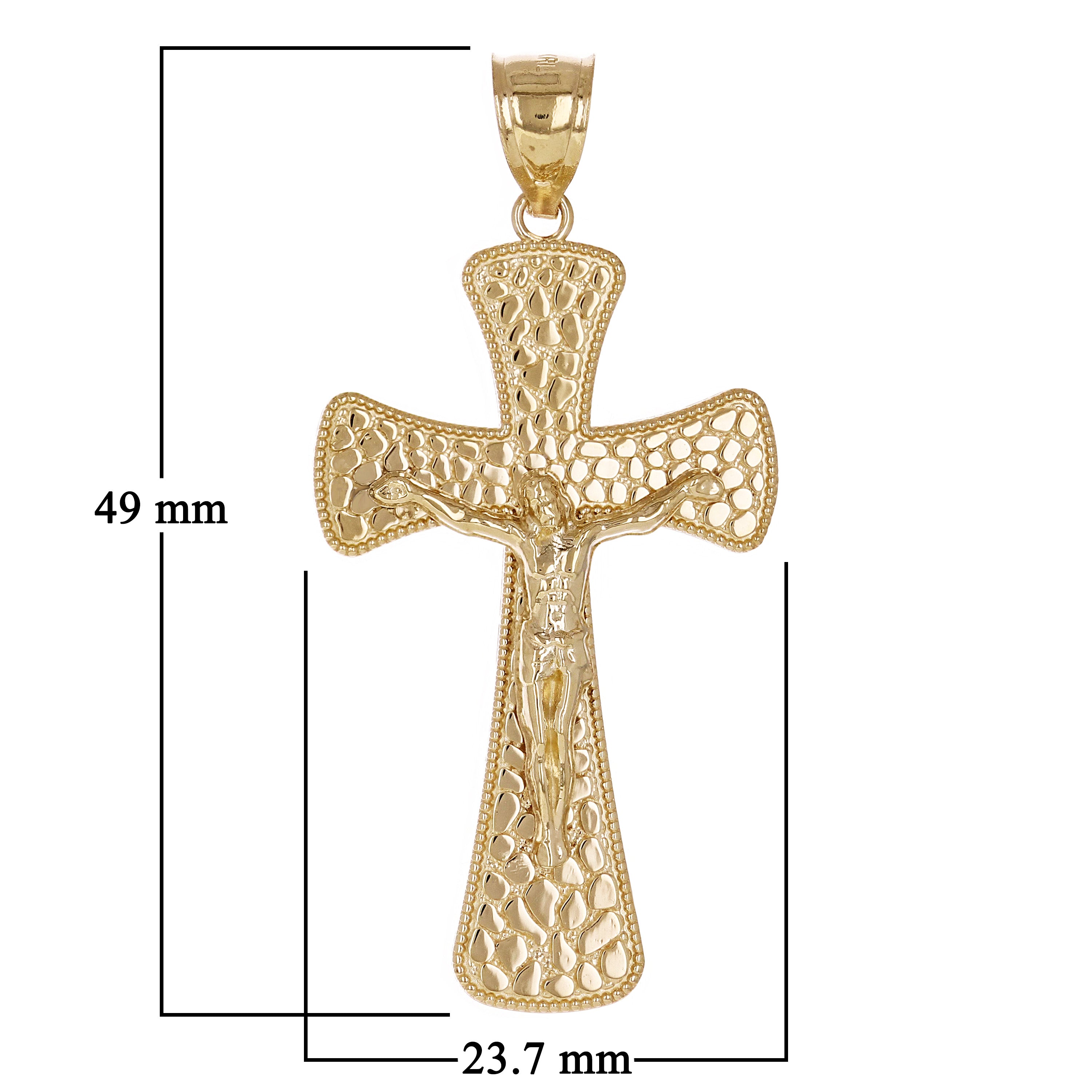 14k Yellow Gold Jesus Christ Crucifix Nugget Cross Charm Pendant 1.9" 4.7 grams