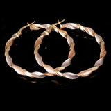 Italian 14k Tri-Color Gold Satin Twisted Hoop Earrings 1.5" 3mm 3.1 grams