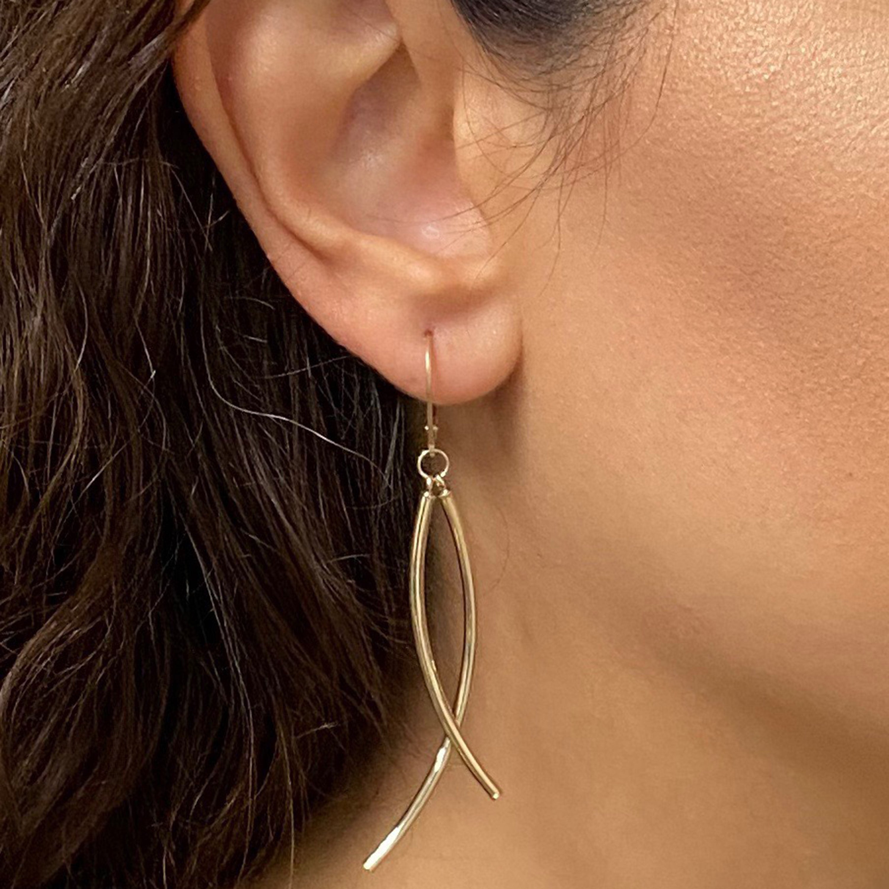 Italian 14k Yellow Gold Polished Infinity Dangle Earrings 2.7"