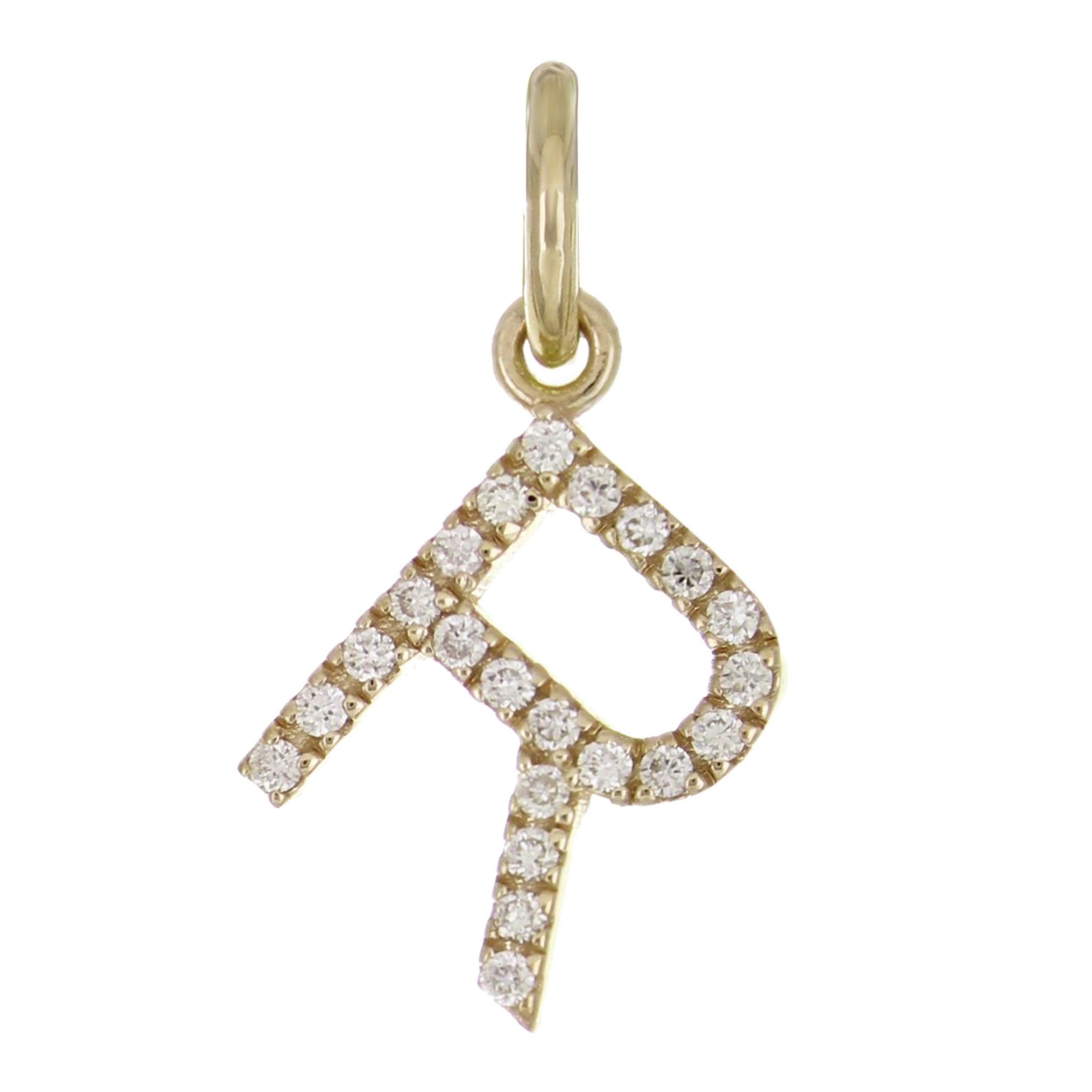 14k Yellow Gold Diamond Initial Letter R Charm Pendant - Letter R,Yellow