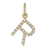 14k Yellow Gold Diamond Initial Letter R Charm Pendant - Letter R,Yellow