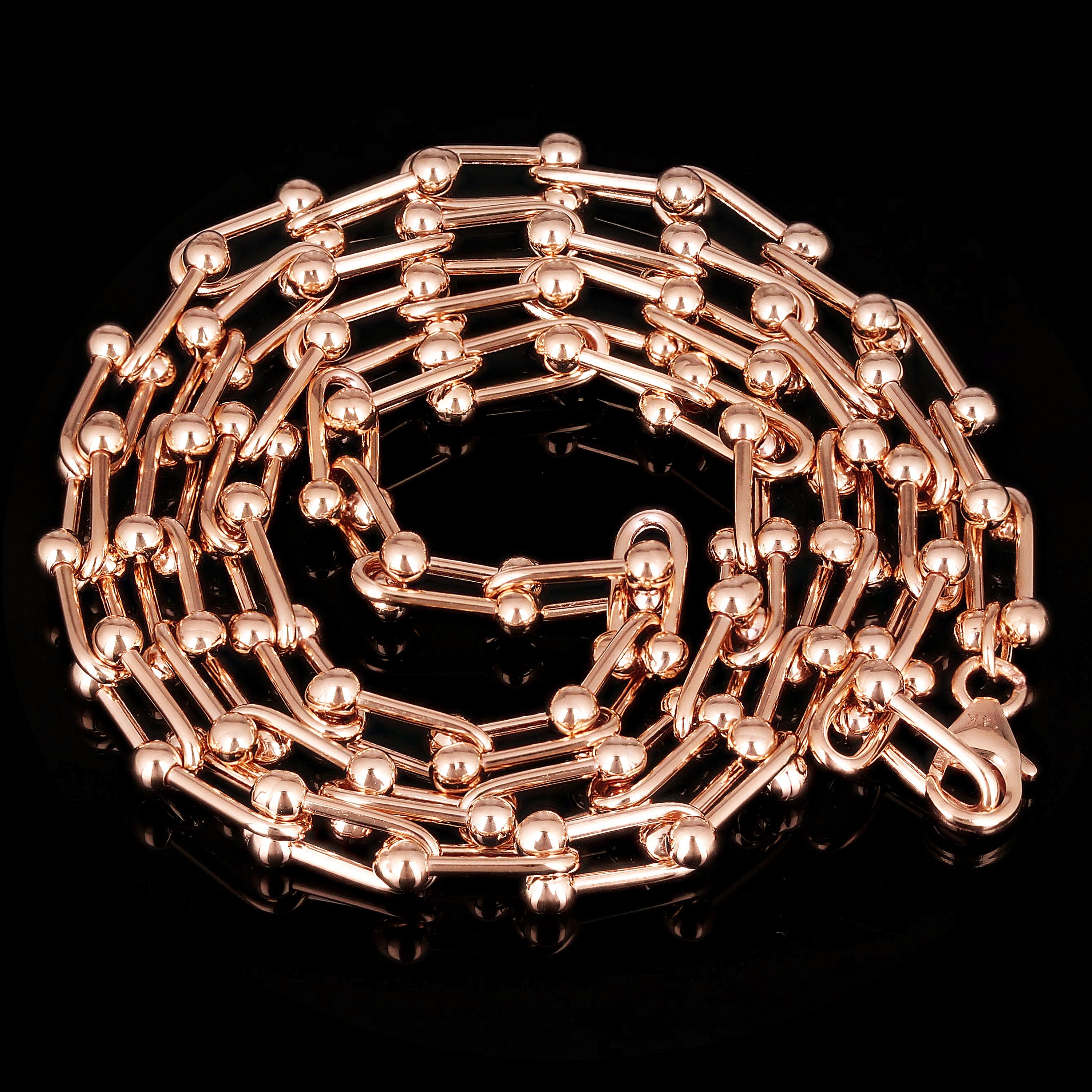 Italian 14k Rose Gold Solid U Shape Hardwear Link Necklace 18" 5mm 13.8 grams - Rose 5mm 18" 13.8 grams