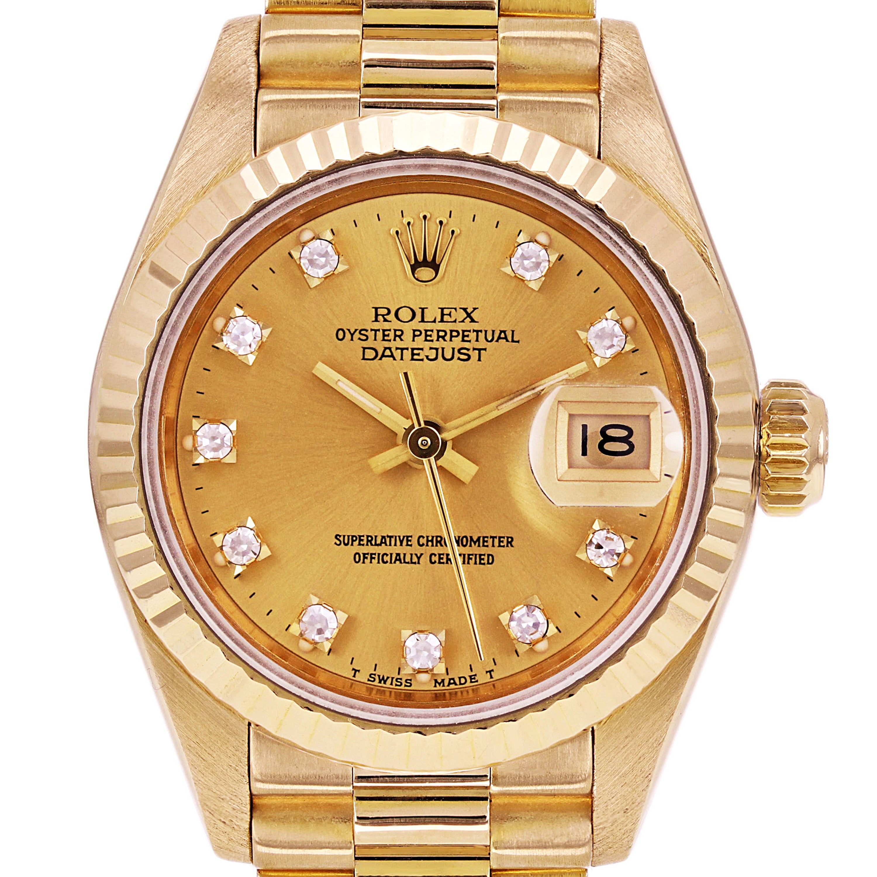 Rolex Ladies Oyster Perpetual Datejust 18k Yellow Gold Diamonds Automatic