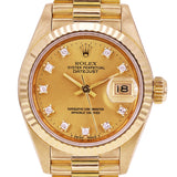Rolex Ladies Oyster Perpetual Datejust 18k Yellow Gold Diamonds Automatic